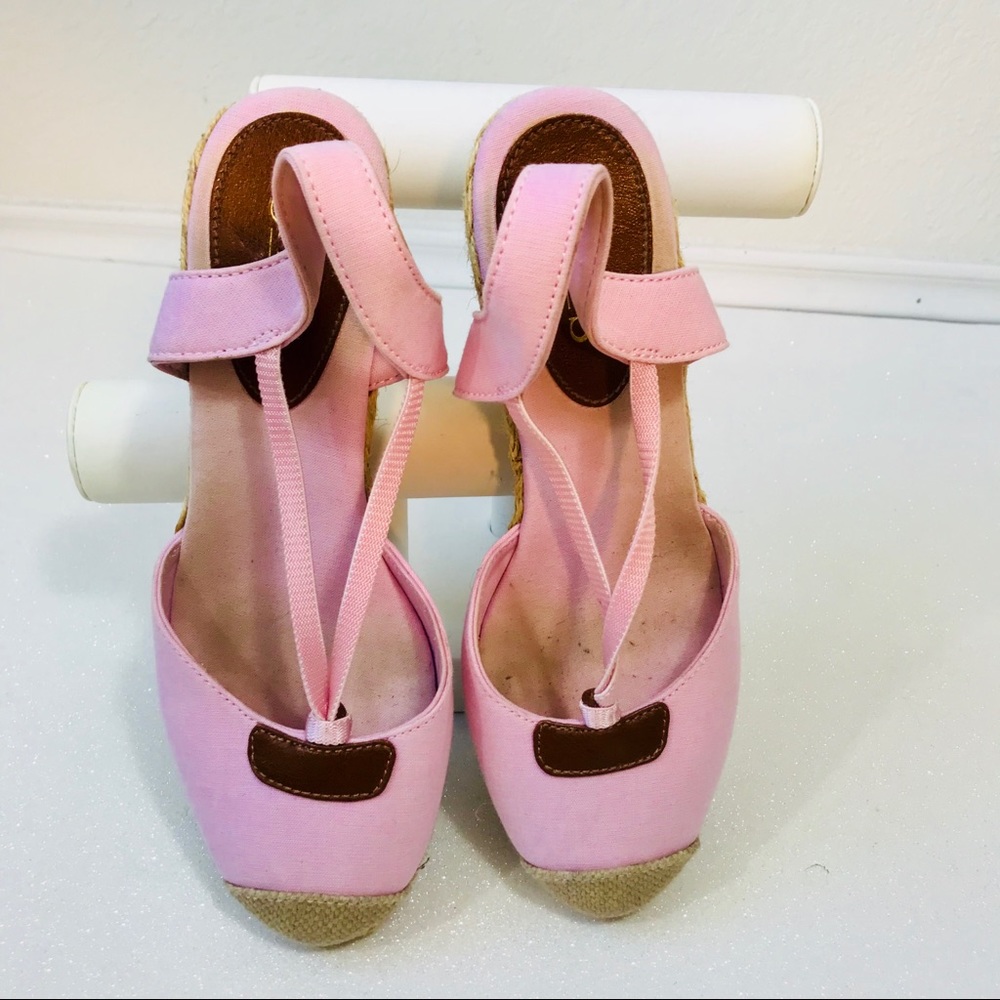 Chaps Clarissa Canvas Espadrille Wedges Pink - Picture 8 of 8